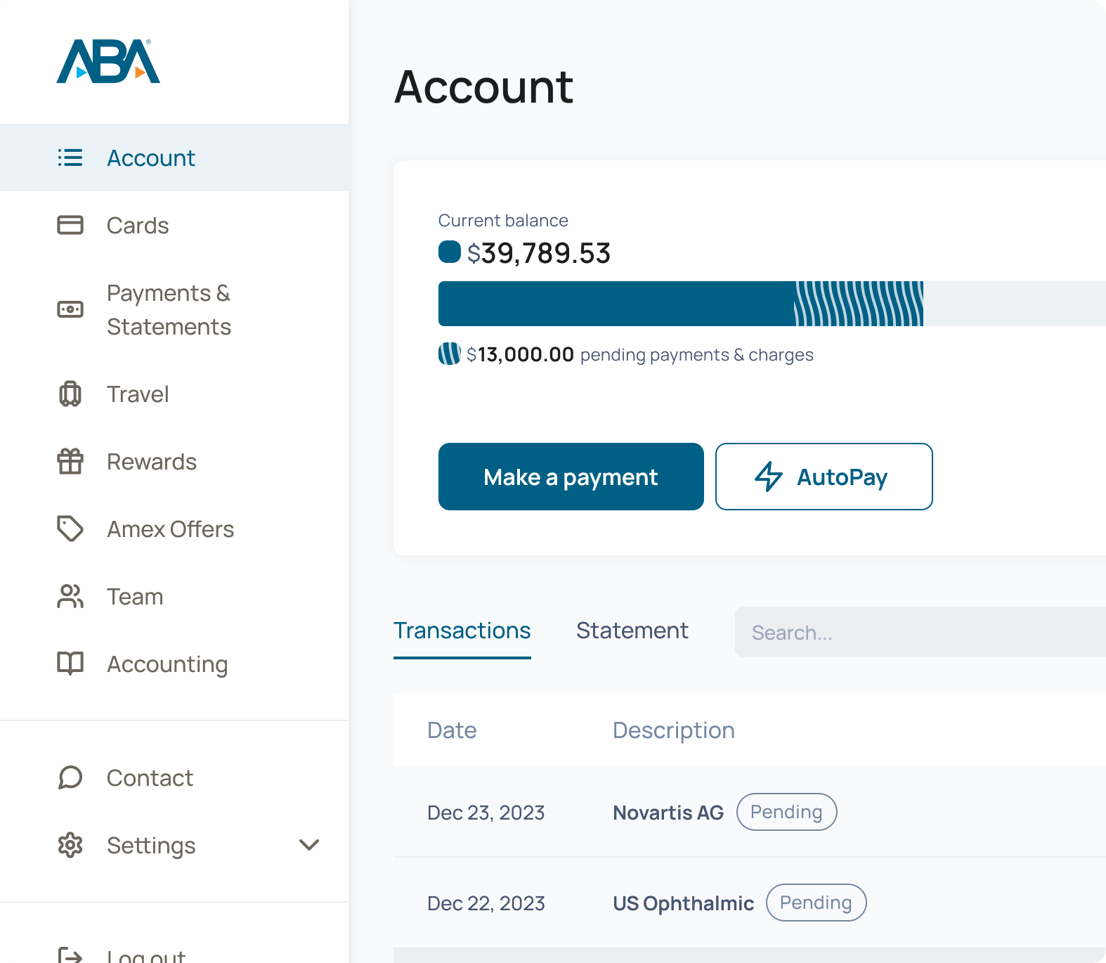 Preview of the ABA-branded online credit card portal