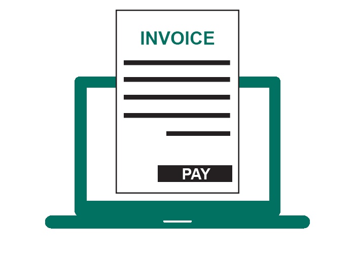 MerchantE product illustration showing an electronic invoice with a Pay button