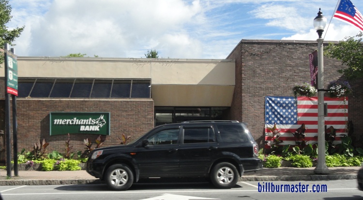 Merchants Bank branch sign in Bennington, Vermont, photographed in August 2012
