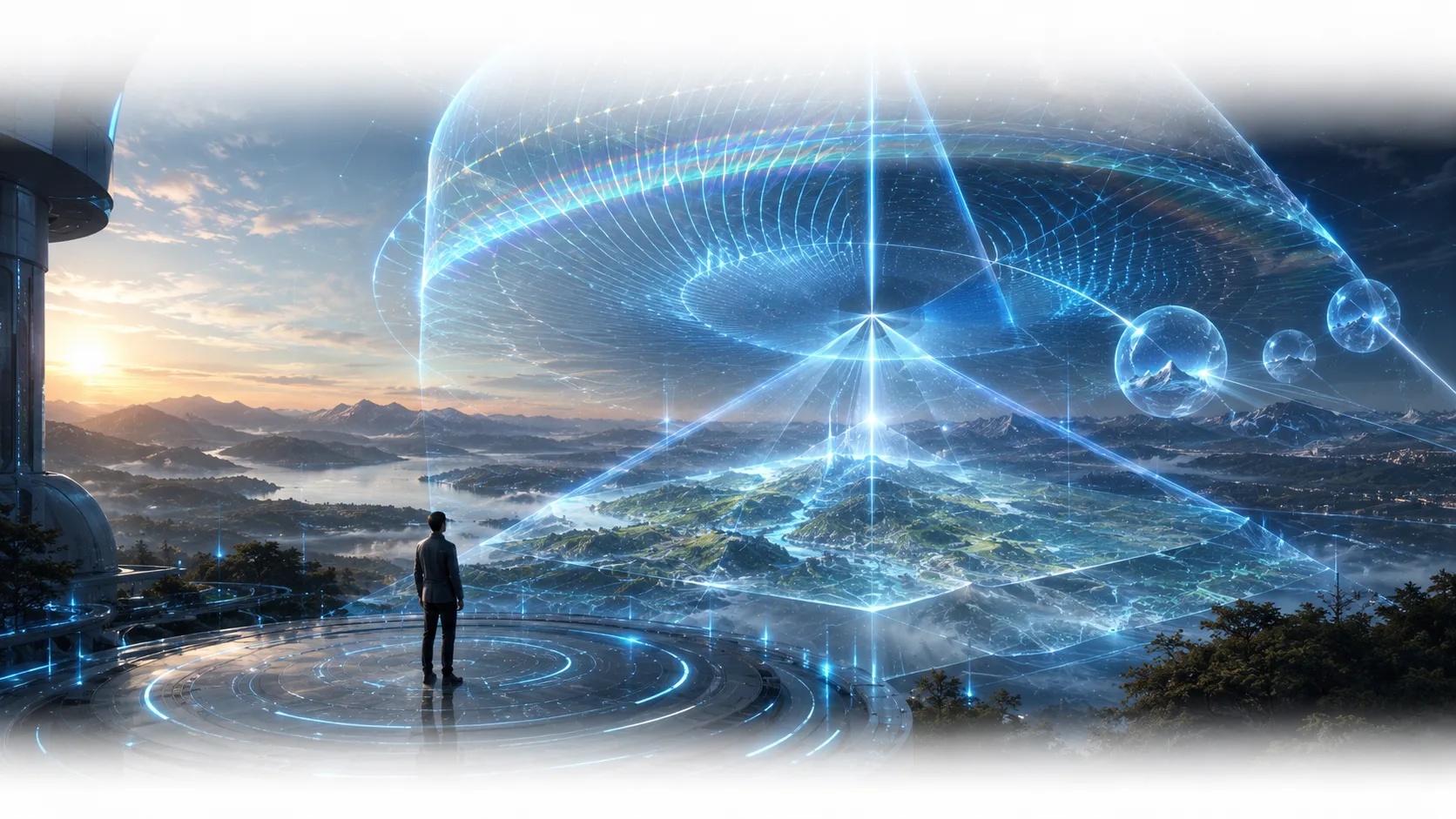 Conceptual illustration of a sunrise valley in a proposed navigable holographic environment