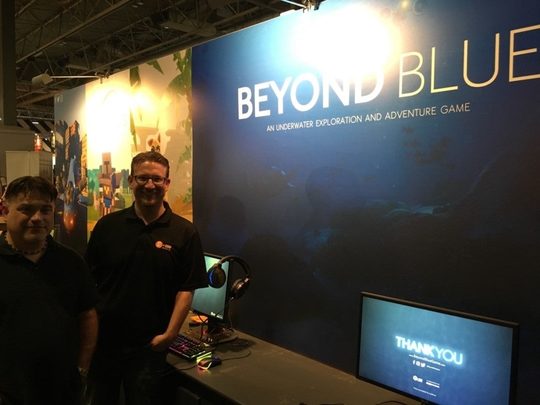 Michael Angst on the left and Steve Zimmermann at the Beyond Blue exhibition stand at EGX 2018