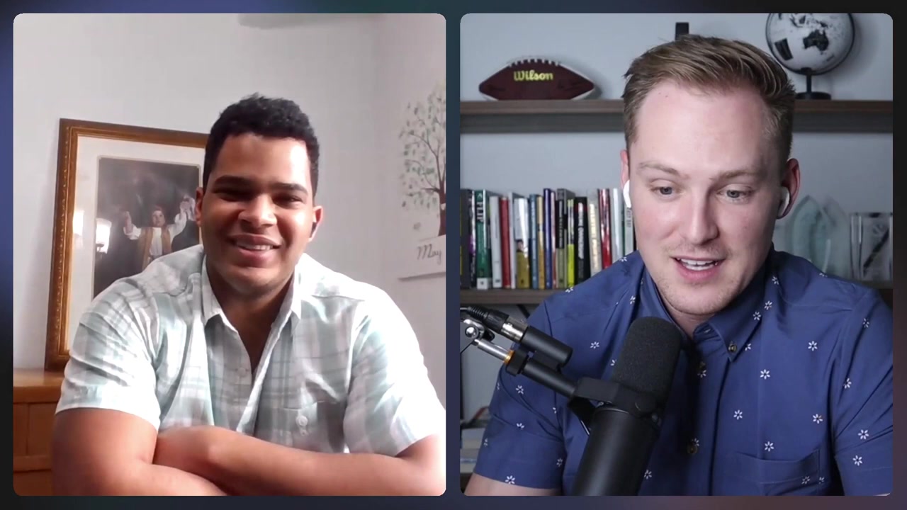 Michael Arce speaking with the host of The Everyday Entrepreneur in a remote video interview