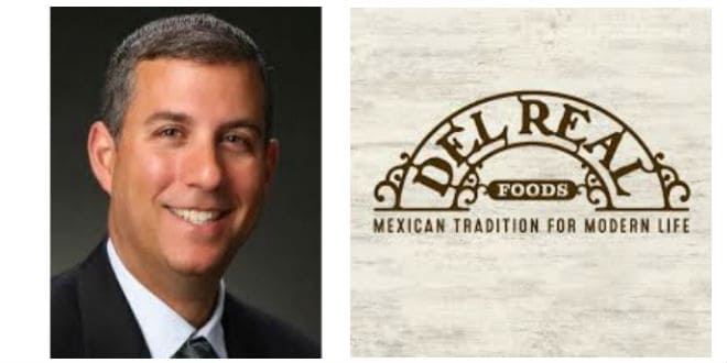 Michael Axelrod beside the Del Real Foods logo in an image accompanying his 2019 CEO appointment