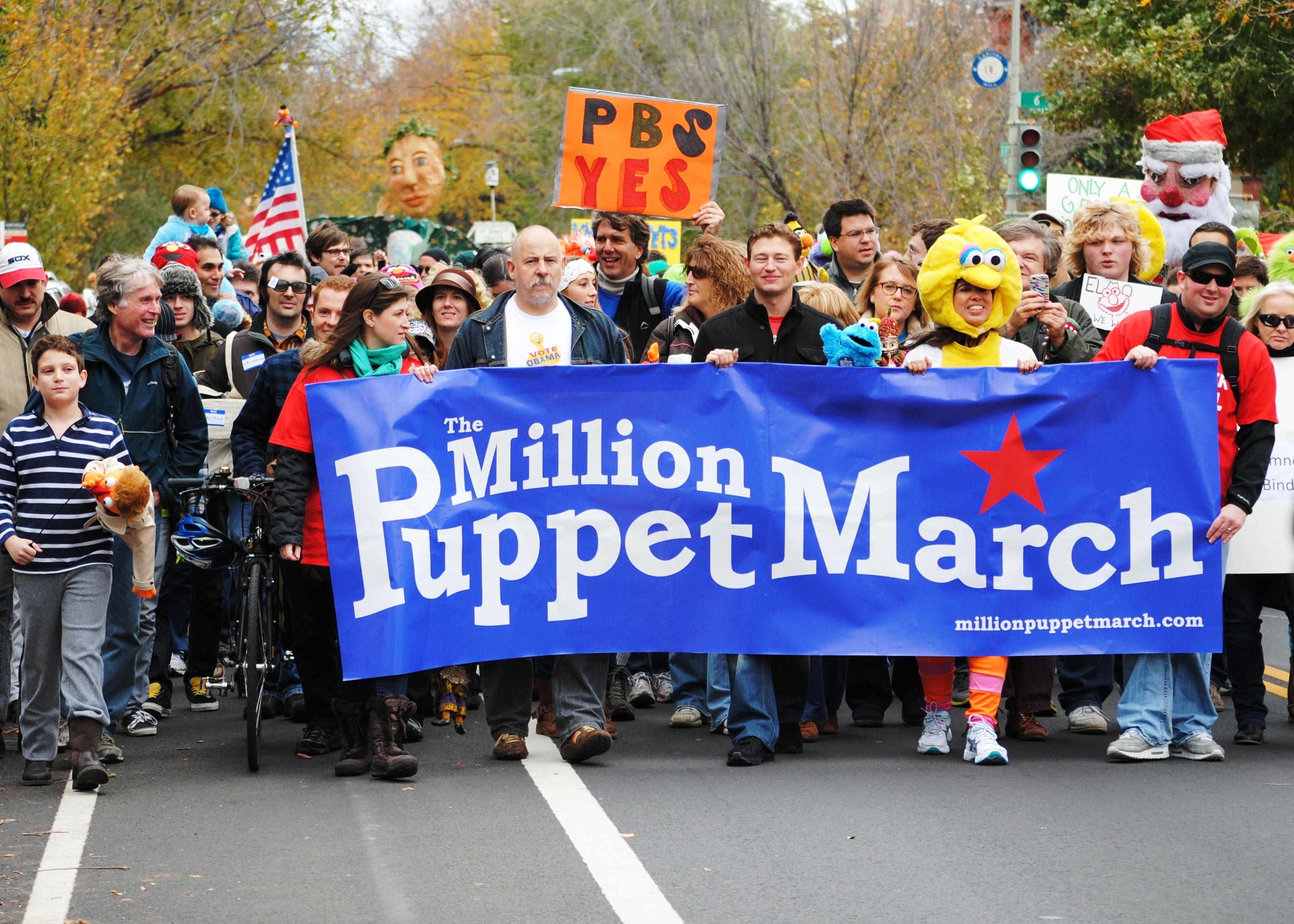 Public broadcasting supporters and puppets gathering near the United States Capitol in 2012
