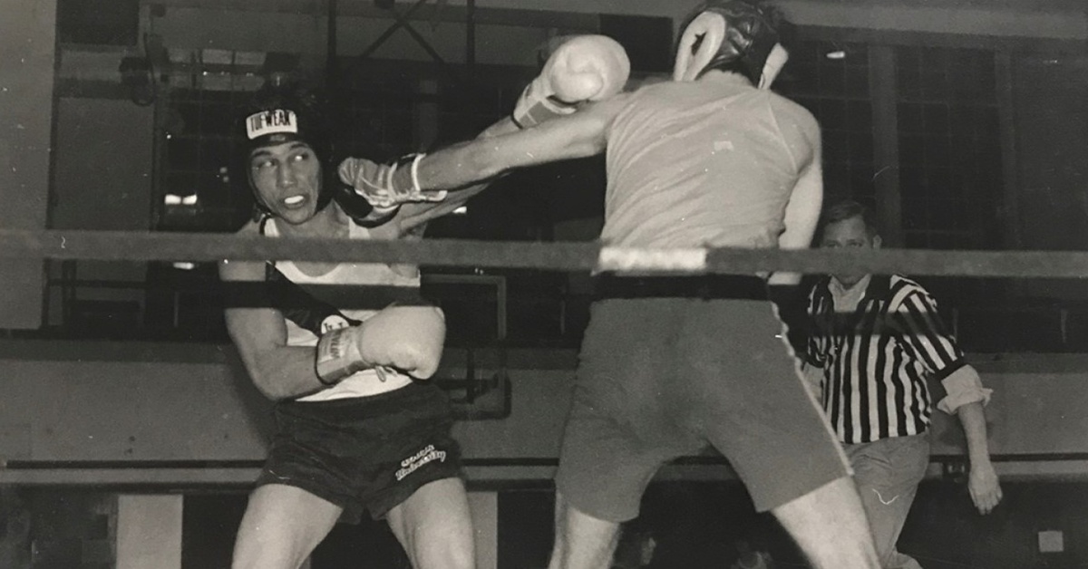 Archival boxing photograph published by ViaTech alongside its account of Michael Bertuch’s Lehigh boxing years