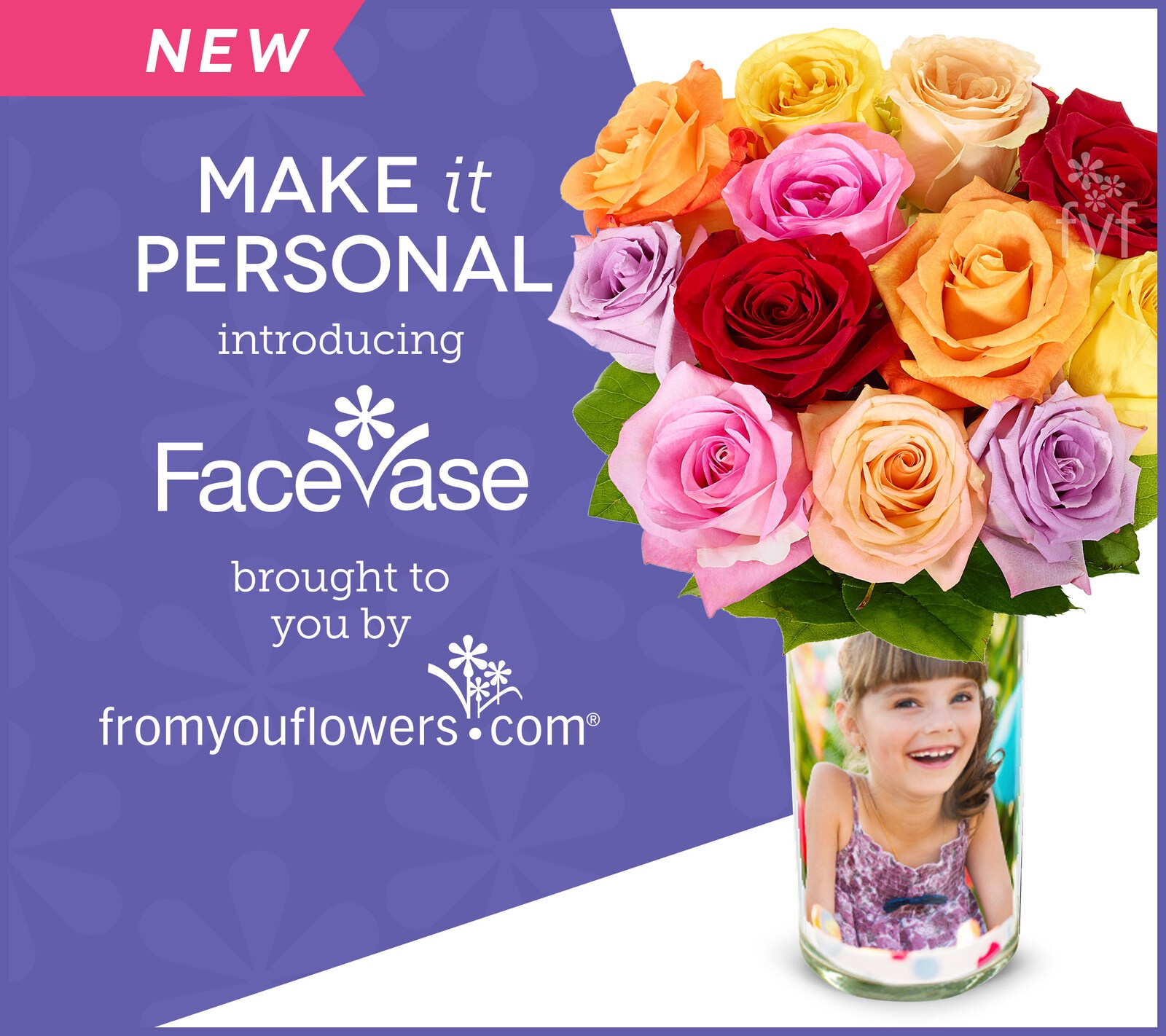 Archival FaceVase launch artwork showing roses in a vase personalized with a photograph