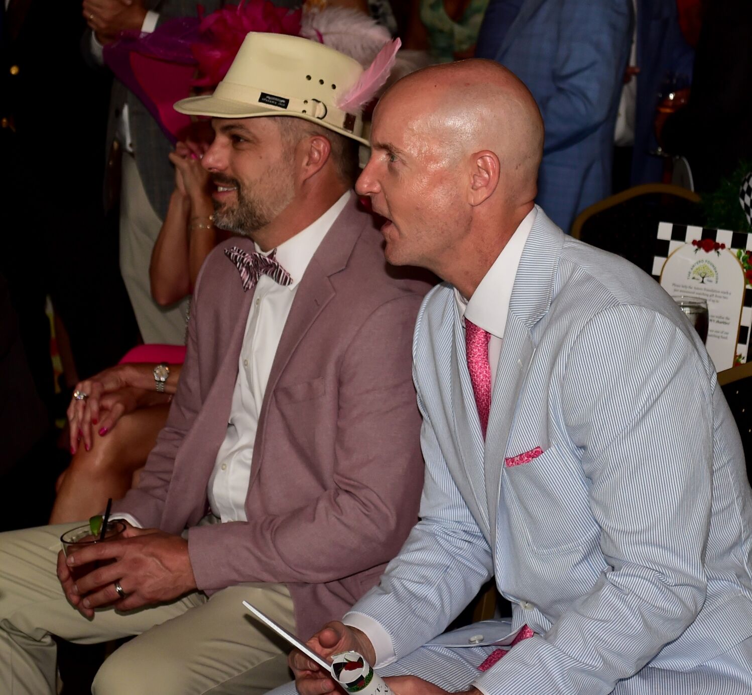Jeremey Jones, left, and Michael Kennedy in a seersucker suit at Antero’s Derby gala