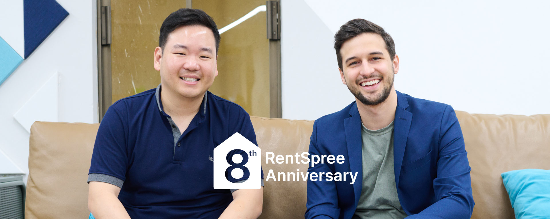 RentSpree co-founders Paul Sirisuphang and Michael Lucarelli seated together at the company’s eighth anniversary