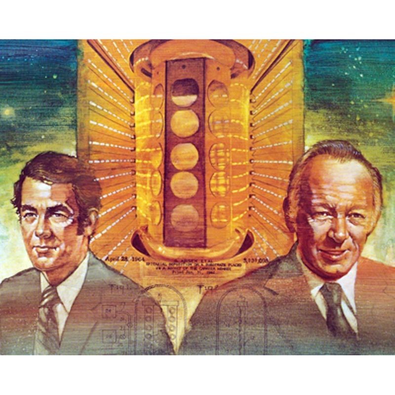 Archival composite showing Michael McNeilly at left, Walter Benzing at right and a reactor illustration
