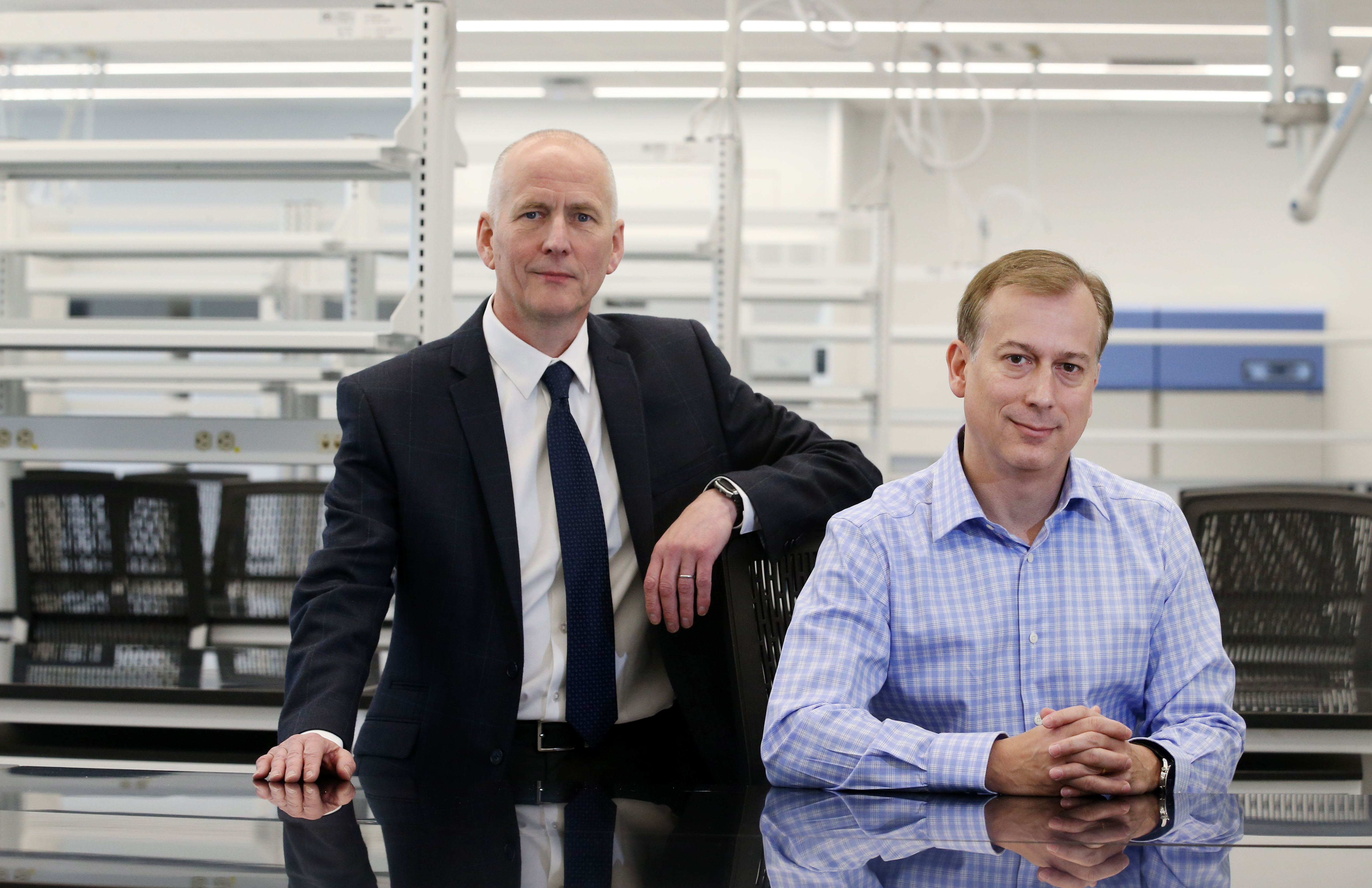 Eric Karran and Michael Severino together in an AbbVie laboratory in Cambridge