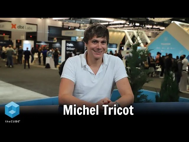 Michel Tricot speaking with hosts during an interview at Snowflake Summit 2023