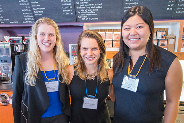 Michele Romanow, centre, visiting the Tea Room with its student managers