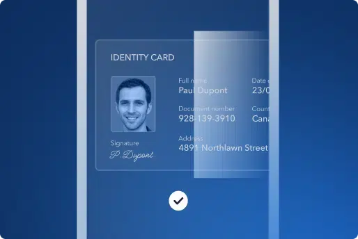 Microblink product illustration showing a phone capturing an identity document