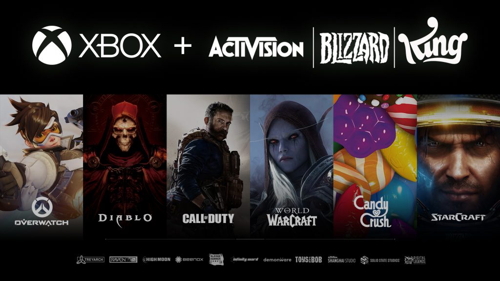 Microsoft leaders announcing the planned acquisition of Activision Blizzard