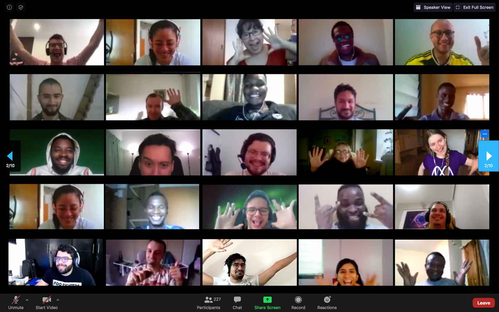 A Microverse student assembly meeting on video, with participants appearing from many locations