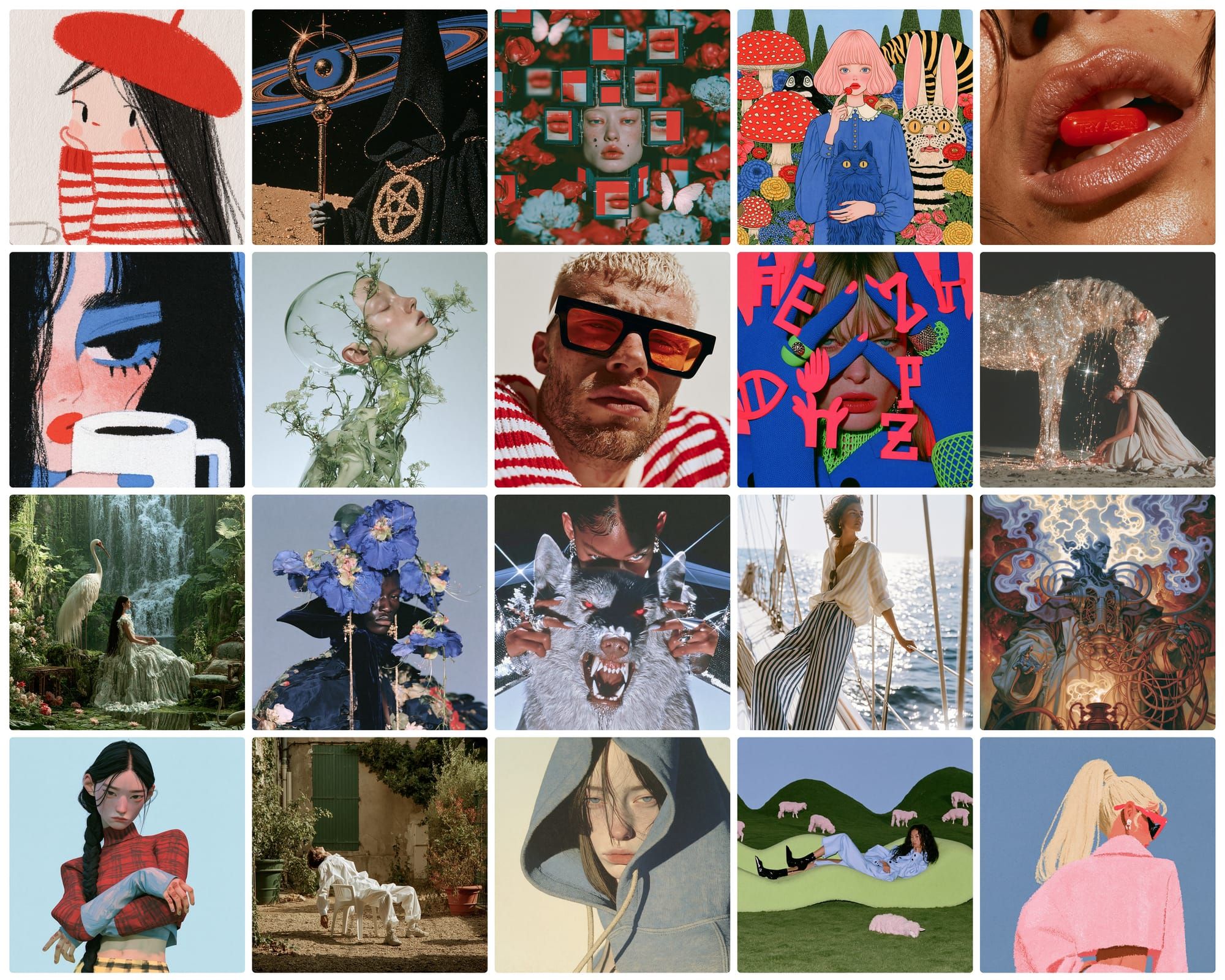 Official Midjourney V8.2 sample grid showing varied generated scenes and styles