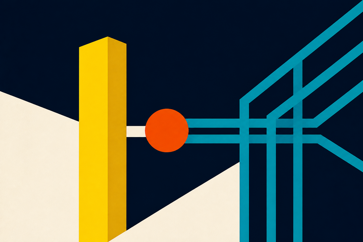 Abstract Swiss-style composition of intersecting geometric capital pathways