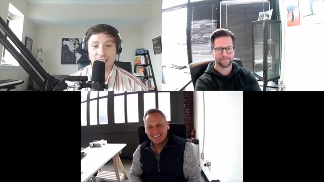 Mike Mixon, James Diel and host Marc Bernstein speaking by video on Reimagining the Contact Center in 2021
