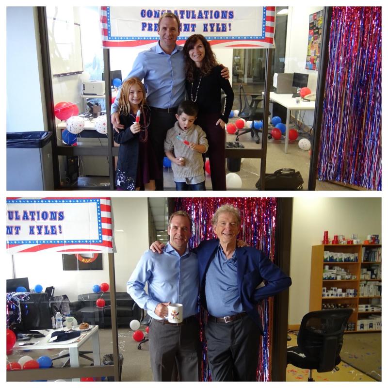 Company celebration collage: Kyle Marshall with his family above, and with Mike Rippey below