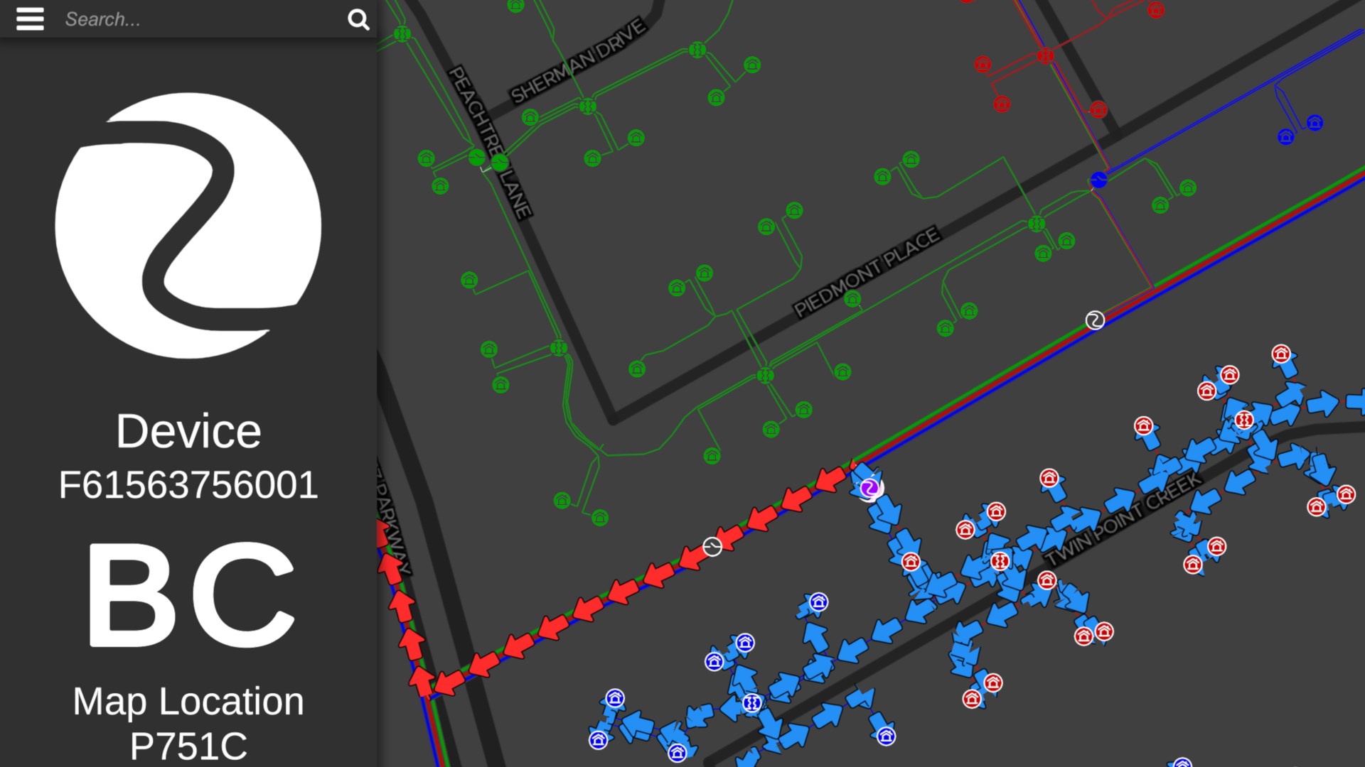 Milsoft Mobile interface showing an electric network map and outage details