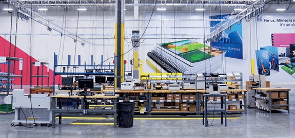 Mimeo's Memphis production floor with industrial printing equipment