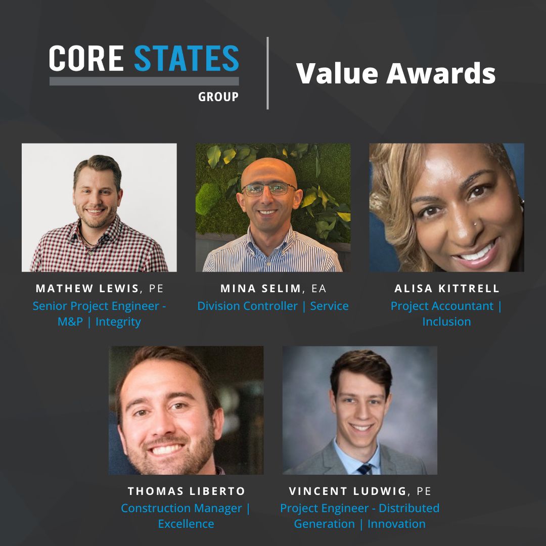 Core States Group 2024 Value Awards graphic featuring Mina Selim and four colleagues