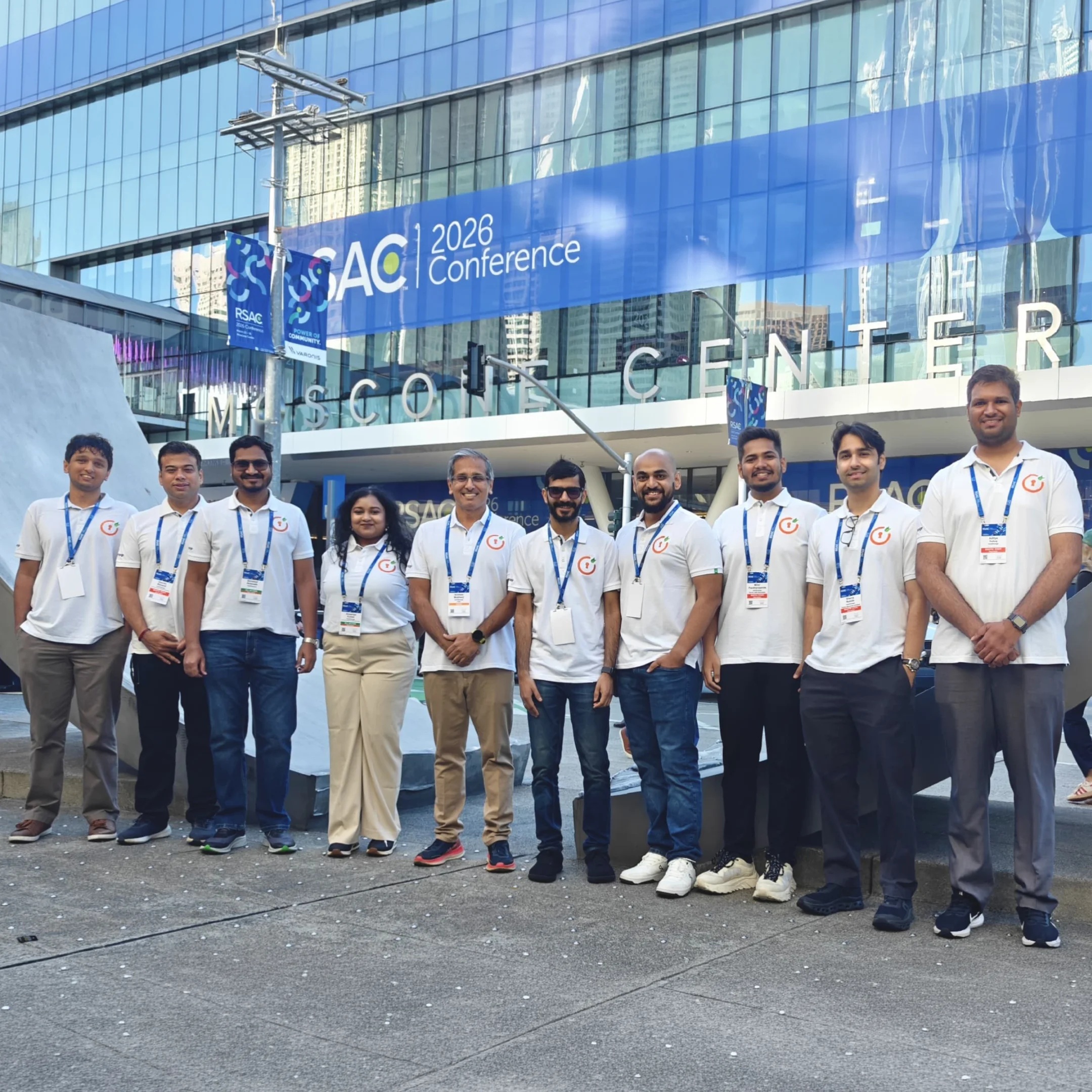 The miniOrange team standing outside Moscone Center at RSA Conference 2026