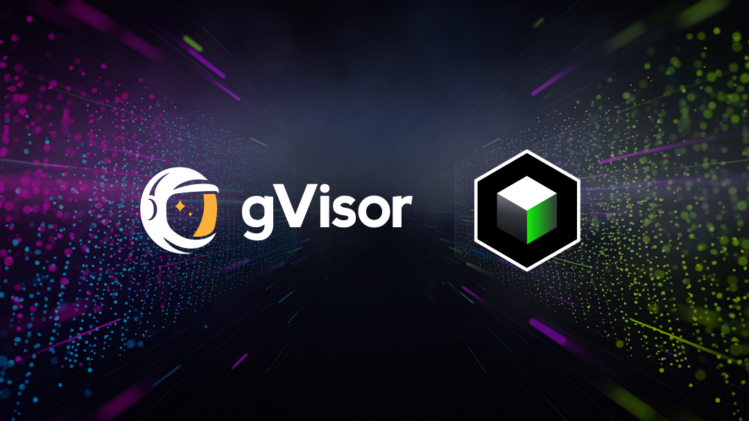 gVisor logo beside the Mirantis Container Runtime logo on a dark particle background