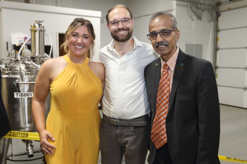 MITO co-founders Haley Marie Keith and Kevin Keith with materials scientist Ranji Vaidyanathan in a production laboratory