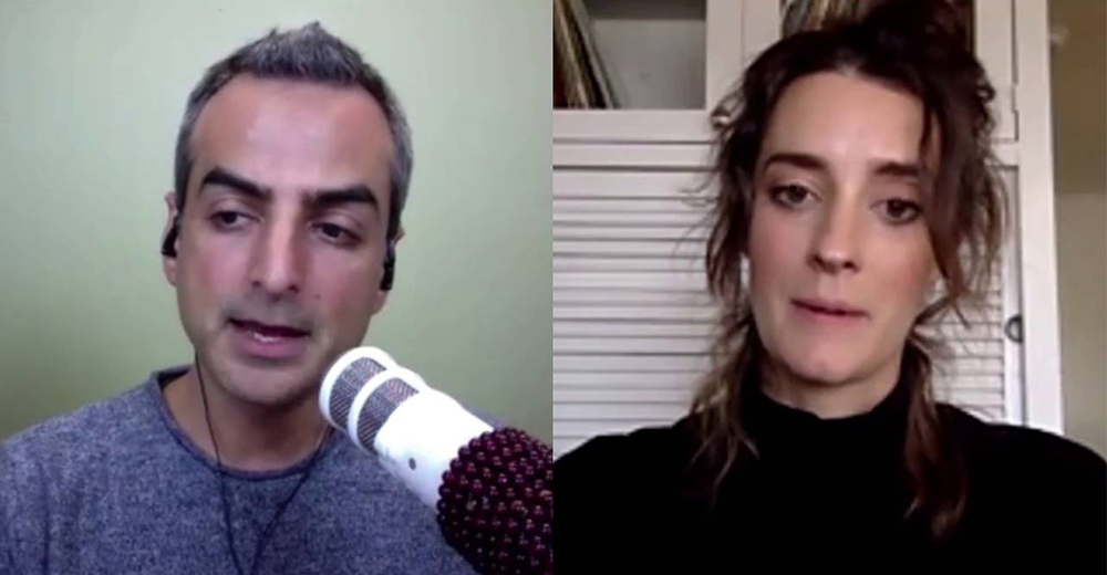 Andrew Warner, left, and Mixergy producer Arie in a historical video-call image