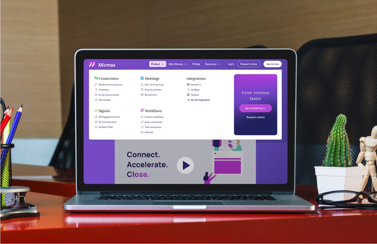 Mixmax product website displayed on a laptop