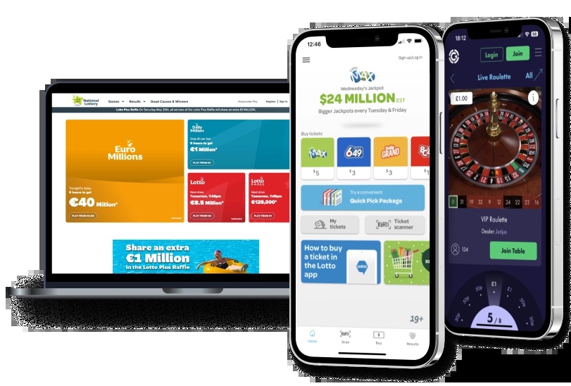 mkodo product montage showing lottery websites and mobile lottery and casino interfaces