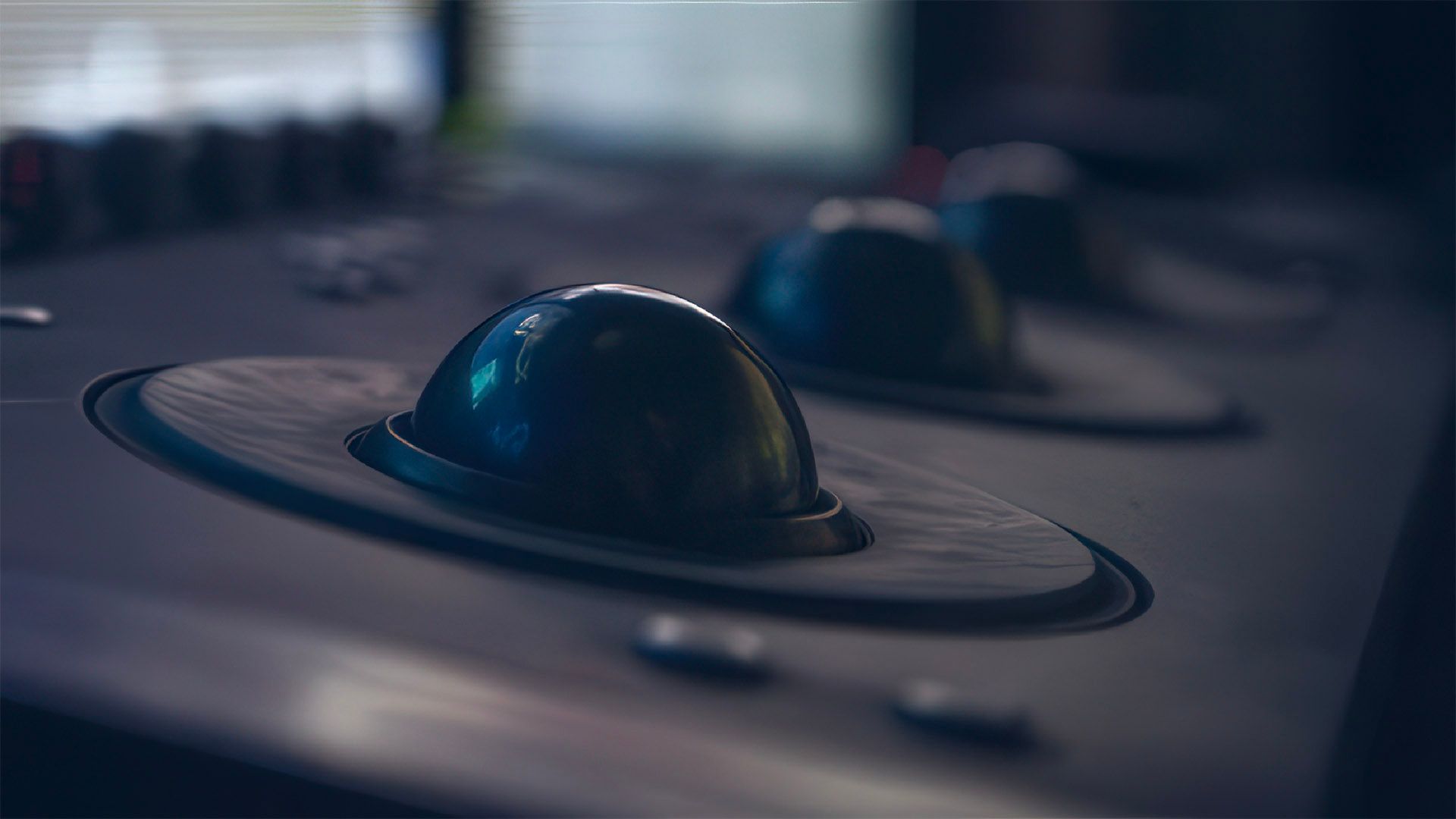 Close-up of a color-grading trackball in Mocean’s studio