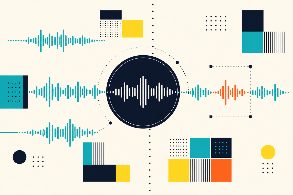 Abstract Swiss-style composition of waveforms passing through a listening circle, with one risky signal isolated in orange