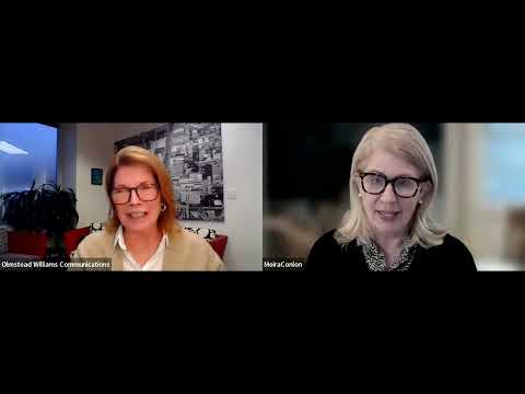Moira Conlon, right, speaking with the Talk PR interviewer in a video conversation