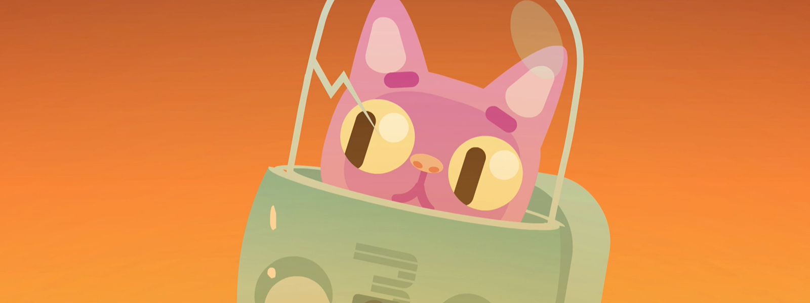 A pink animated character peers out from a space pod in Mondo's D_Void artwork