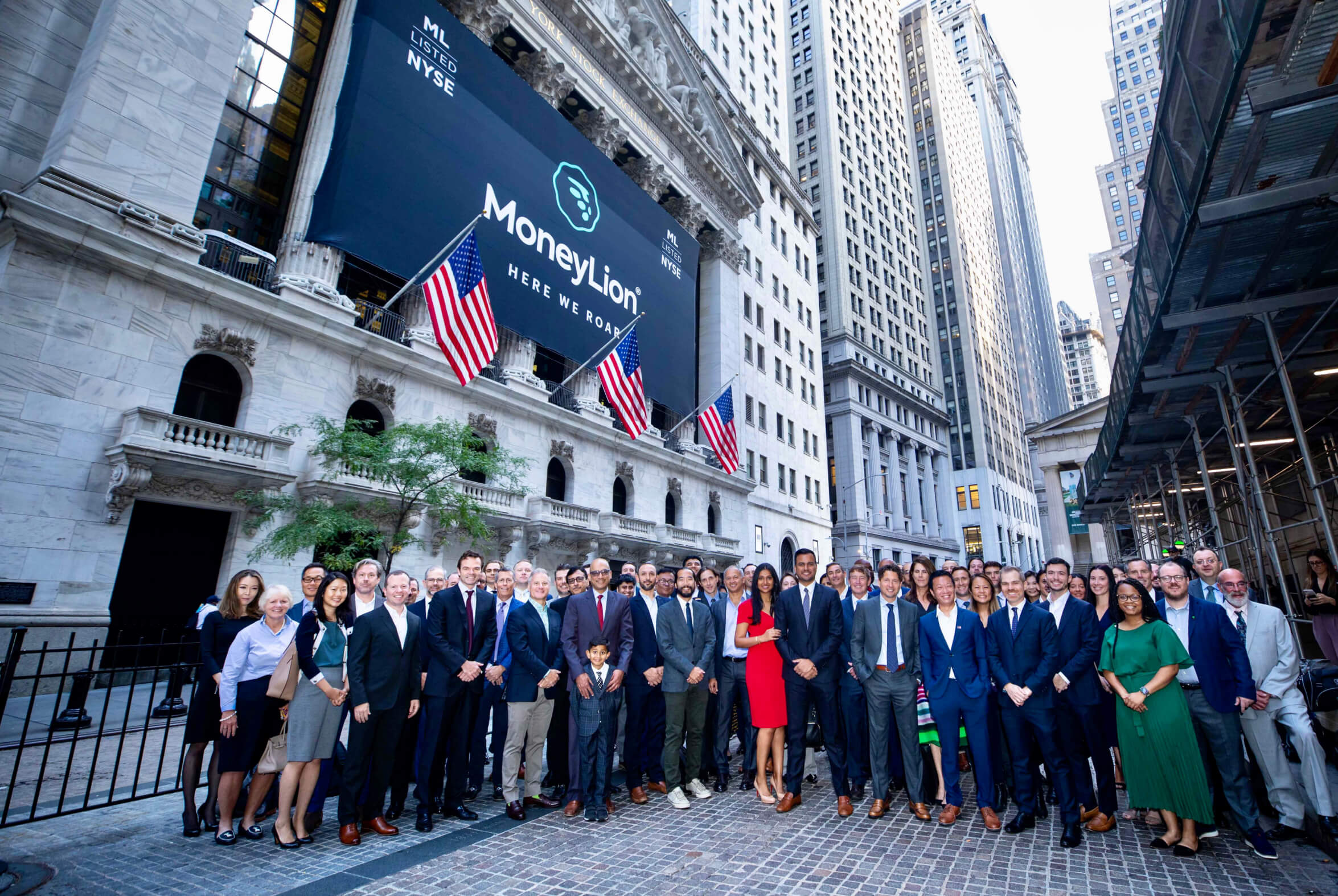 MoneyLion team gathered outside the New York Stock Exchange