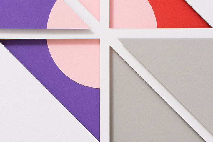 Colorful geometric paper constructions made for Moniker’s Designer Fund poster series