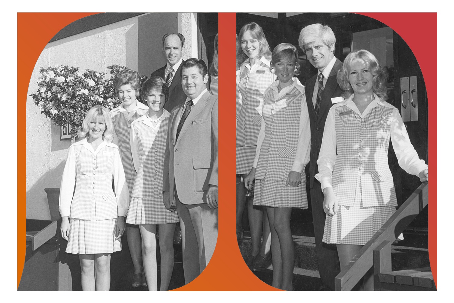 Archival photographs of the bank’s first associates outside its original branch in 1975
