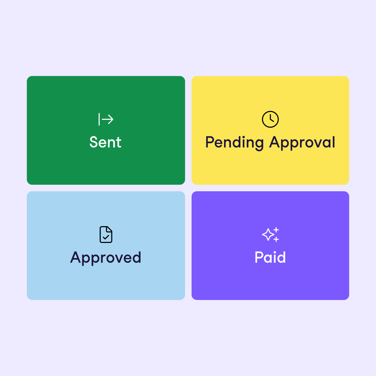 Monto illustration showing Sent, Pending Approval, Approved and Paid invoice states