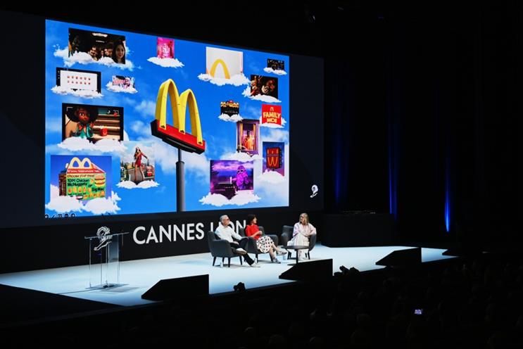 Morgan Flatley in conversation with McDonald’s executives onstage at Cannes Lions