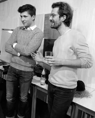 Moritz Thoma, right, speaking beside Marc Nagel in the Blue Room at Spetzgart