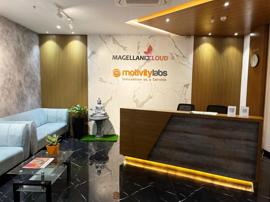Motivity Labs office reception displaying Motivity Labs and Magellanic Cloud signs