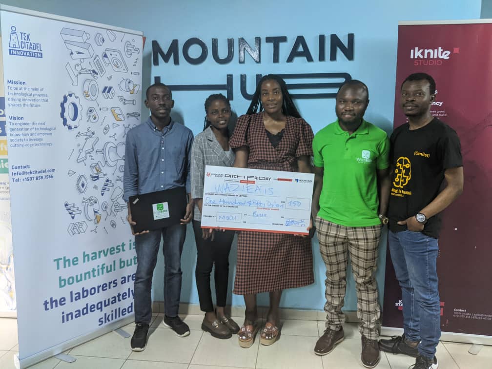 WaziEats award presentation at MountainHub’s July 2023 Pitch Friday in Buea