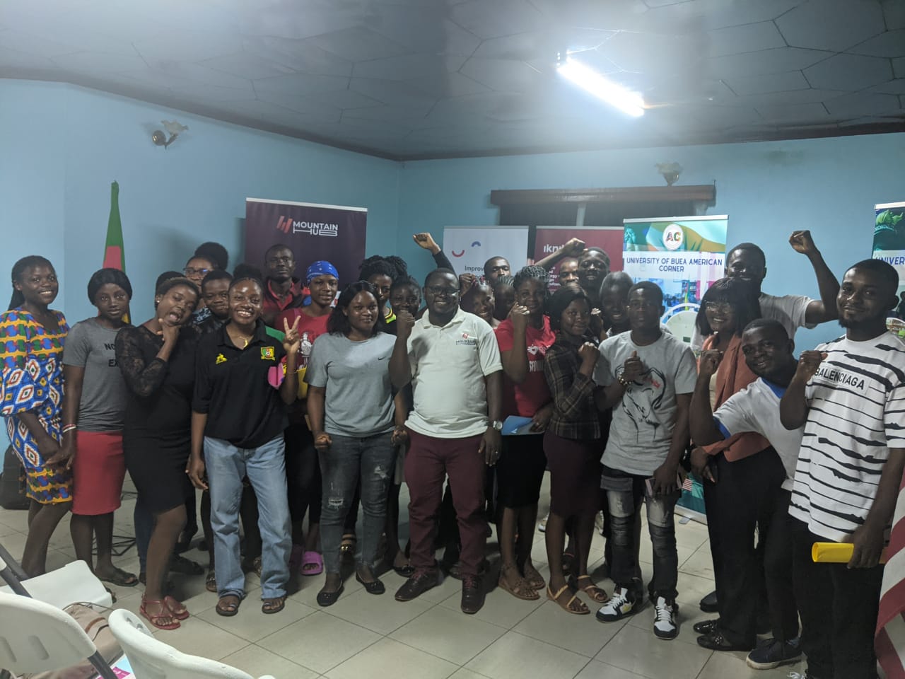 Participants gather at the University of Buea American Corner entrepreneurship workshop with MountainHub in July 2023