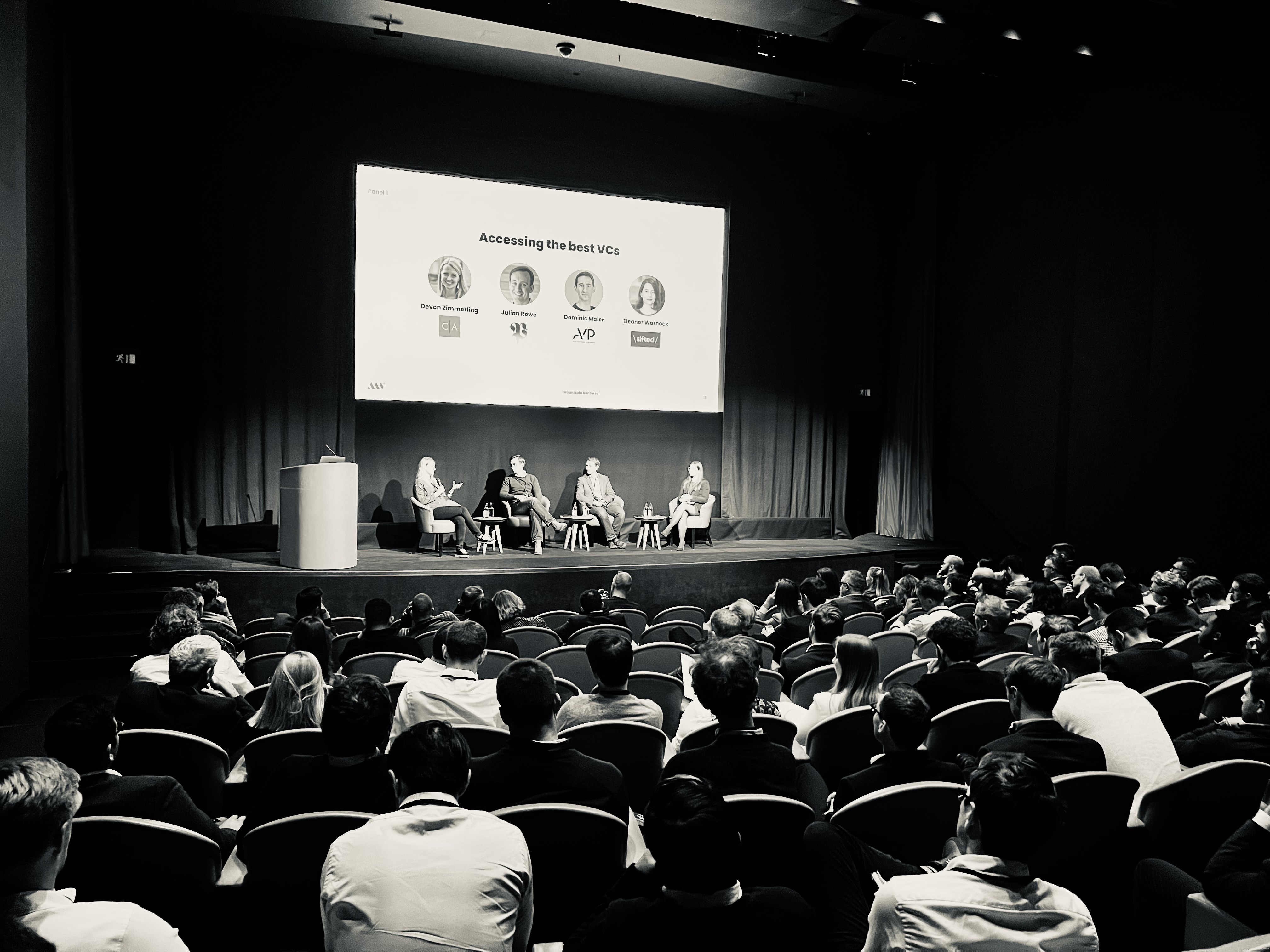 A panel discusses accessing venture capital funds before an audience at Mountside’s conference.