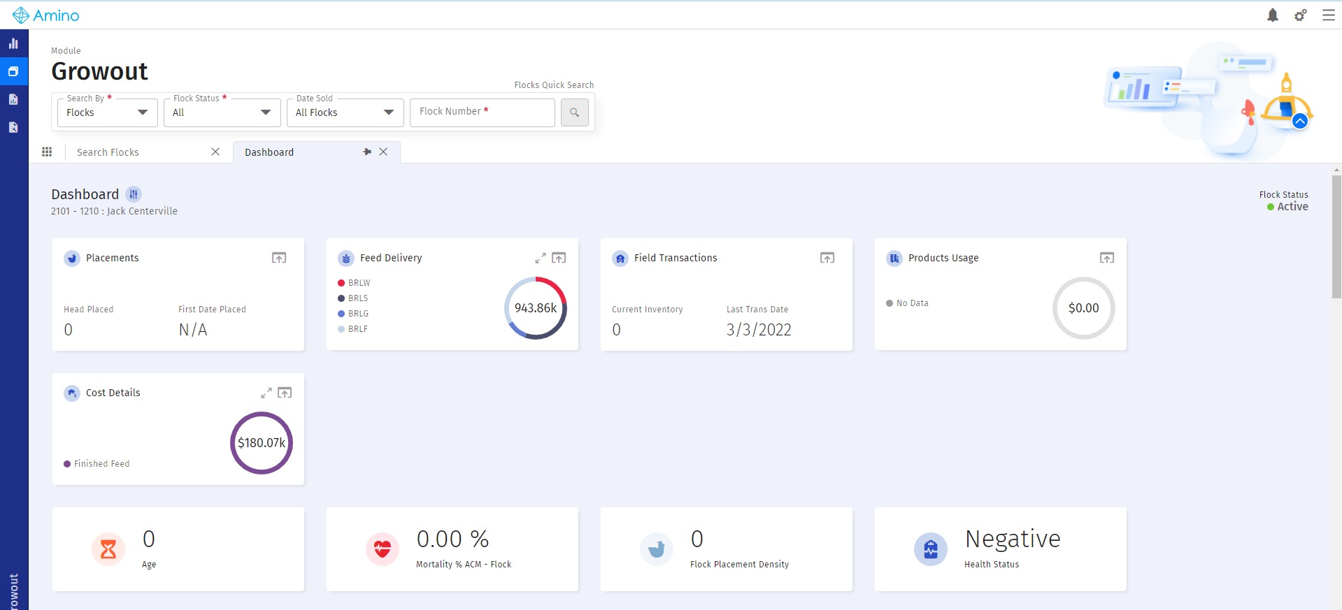 Amino grow-out management interface shown across desktop and mobile devices