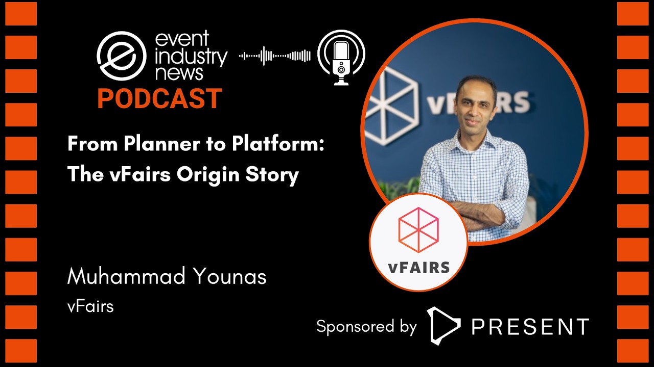 Event Industry News podcast artwork featuring Muhammad Younas in a vFairs office