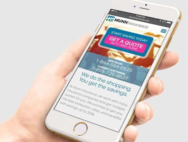 A Munn Insurance online quote page displayed on a smartphone