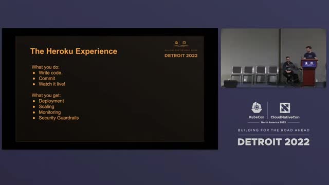Muvaffak Onuş and Sidarta Aguiar de Oliveira presenting a cloud-native platform tutorial at KubeCon Detroit in 2022